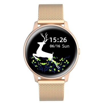 Smartwatch damski G.Rossi SW015-4 na bransolecie różowo-złotej, czarna tarcza