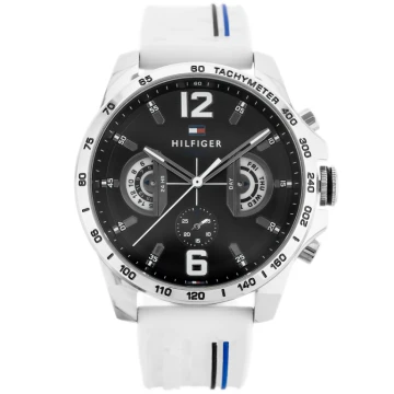 Zegarek męski Tommy Hilfiger Decker 1791475 na pasku białym, grafitowa tarcza