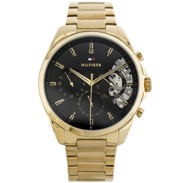 Zegarek męski Tommy Hilfiger Baker 1710447 na bransolecie złotej, czarna tarcza, WR50