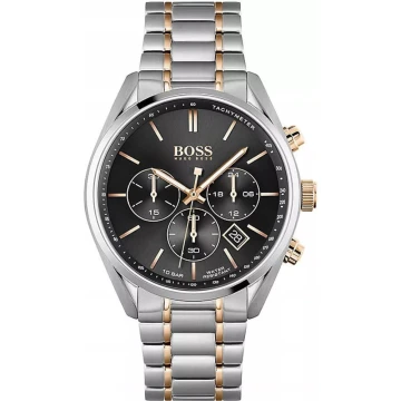Zegarek męski Hugo Boss 1513819 na bransolecie różowozłotej, czarna tarcza, WR100