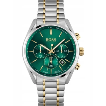 Zegarek męski Hugo Boss 1513878 na bransolecie złotej, zielona tarcza, WR100