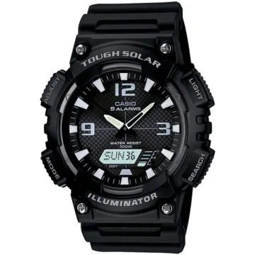 Zegarek męski Casio AQ-S810W-1AVEF na czarnym pasku, czarna tarcza