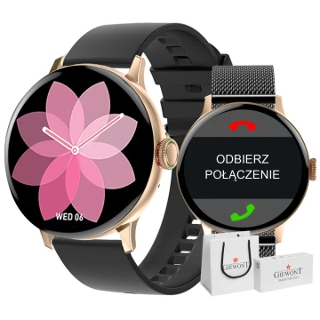 Smartwatch Damski Giewont GW330-5 Różowe Złoto-Czarny Pasek Silikonowy + Czarna Bransoleta