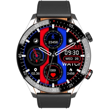 Smartwatch męski Gravity GT4-5 na czarnym skórzanym pasku, czarna tarcza
