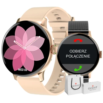 Smartwatch damski Giewont GW330-4 - różowy pasek silikonowy + czarna bransoleta mesh