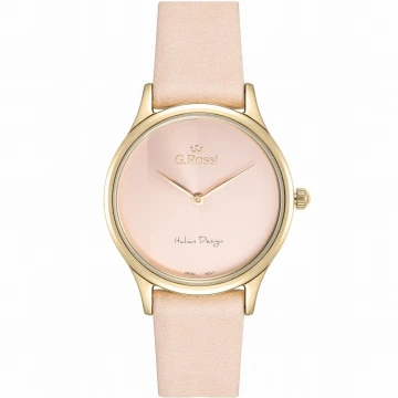 Zegarek damski G.Rossi 11765A-5E2 na brzoskwiniowym pasku skórzanym, brzoskwiniowa tarcza Zegarek damski G.Rossi 11765A-5E2 na brzoskwiniowym pasku skórzanym, brzoskwiniowa tarcza
