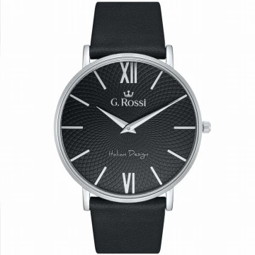 Zegarek damski G.Rossi 11989A7-1A1 na czarnym pasku skórzanym, czarna tarcza Zegarek damski G.Rossi 11989A7-1A1 na czarnym pasku skórzanym, czarna tarcza