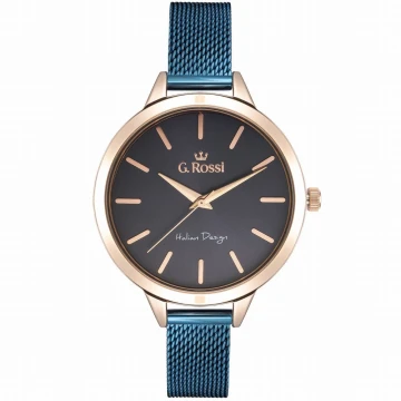 Zegarek damski G.Rossi 10296B-6F3 na granatowej bransolecie mesh, granatowa tarcza
