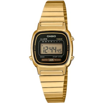 Zegarek damski Casio Vintage LA670WGA-1DF na bransolecie złotej, czarna tarcza