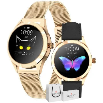 Smartwatch Damski ZŁOTY + Czarny skórzany pasek Giewont GW300-1