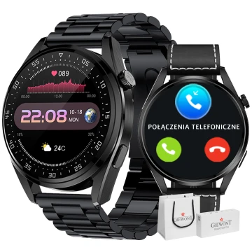 Smartwatch męski Giewont GW450-2 – czarna bransoleta + czarny pasek skórzany
