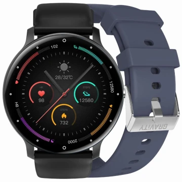 Smartwatch męski Gravity GT1-1 PRO - czarny pasek silikonowy + niebieski pasek silikonowy