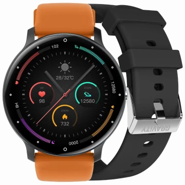 Smartwatch męski Gravity GT1-2 PRO - czarny pasek silikonowy + pomarańczowy pasek silikonowy