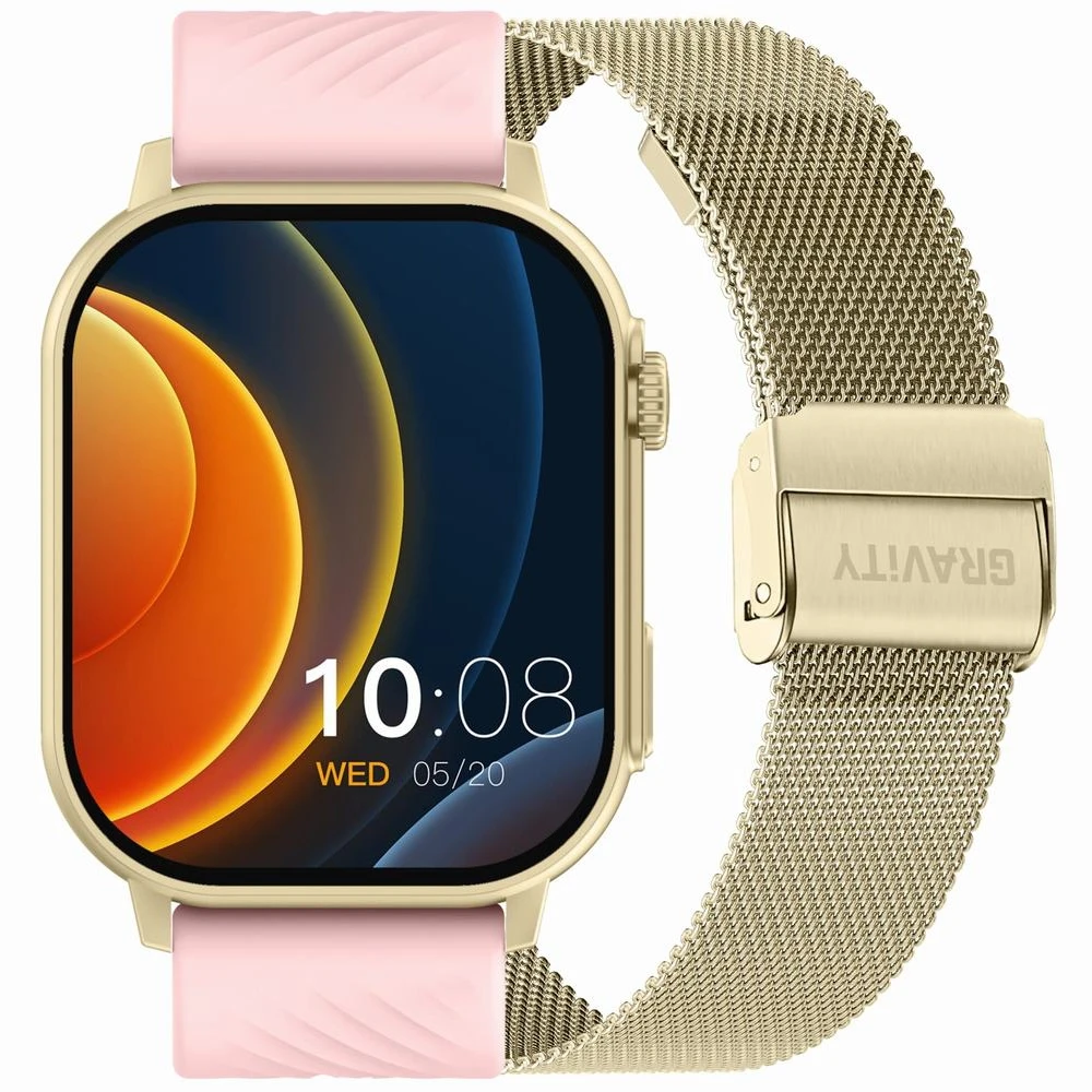 Smartwatch damski Gravity GT15-7 - różowy pasek silikonowy + złota bransoleta Smartwatch damski Gravity GT15-7 - różowy pasek silikonowy + złota bransoleta