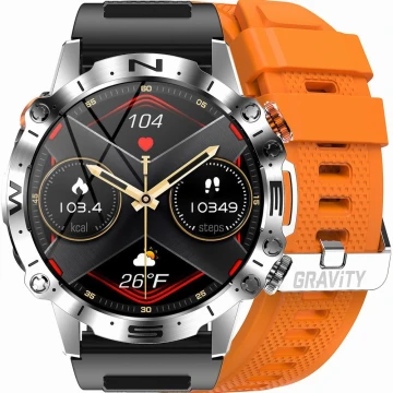 Smartwatch męski Gravity GT20-4 - czarny pasek silikonowy + pomarańczowy pasek silikonowy