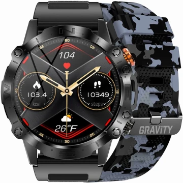 Smartwatch męski Gravity GT20-5 - czarny pasek silikonowy + pasek silikonowy w szare moro