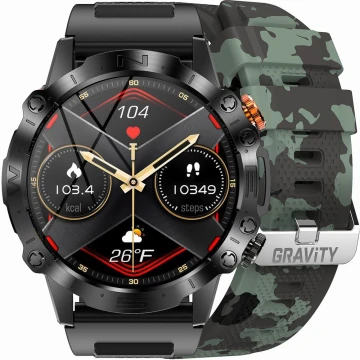 Smartwatch męski Gravity GT20-6 - czarny pasek silikonowy + pasek silikonowy w zielone moro
