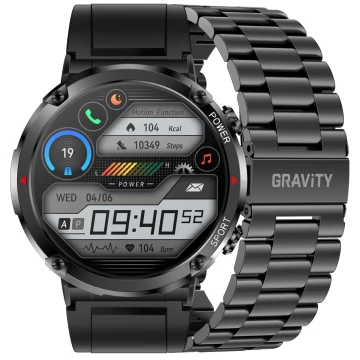 Smartwatch męski Gravity GT21-1 - czarna bransoleta + czarny pasek silikonowy
