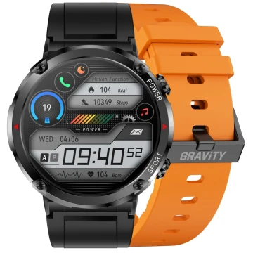 Smartwatch męski Gravity GT21-2 - czarny pasek silikonowy + pomarańczowy pasek silikonowy