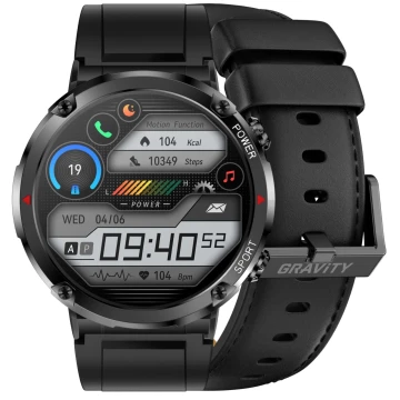 Smartwatch męski Gravity GT21-3 - czarny pasek z eko skóry + czarny pasek silikonowy