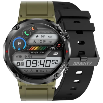 Smartwatch męski Gravity GT21-7 - zielony pasek silikonowy + czarny pasek silikonowy