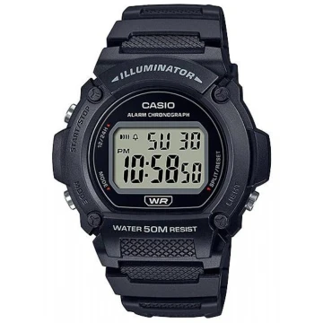 Zegarek męski Casio W-219H-1AVDF na czarnym pasku, szary wyświetlacz