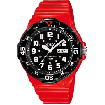 Zegarek męski Casio MRW-200HC-4B na czerwonym pasku, czarna tarcza