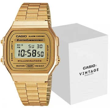 Zegarek uniseks Casio Vintage A168WG-9EF na złotej bransolecie, złota tarcza