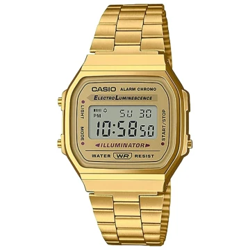 Zegarek uniseks Casio Vintage A168WG-9WDF na złotej bransolecie, złota tarcza