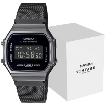 Zegarek uniseks Casio Vintage A168WEMB-1BEF na czarnej bransolecie mesh, czarna tarcza