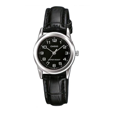 Zegarek damski Casio LTP-V001L-1BUDF na czarnym pasku, czarna tarcza