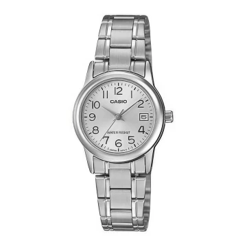 Zegarek damski Casio LTP-V002D-7BUDF na srebrnej bransolecie, srebrna tarcza