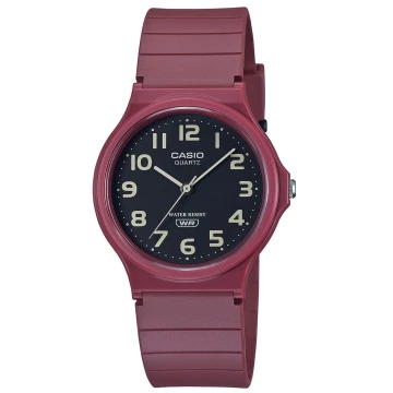 Zegarek damski Casio MQ-24UC-4BDF na bordowy pasku, czarna tarcza