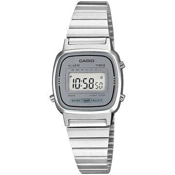 Zegarek damski Casio Vintage LA670WEA-7EF na bransolecie srebrnej, szara tarcza