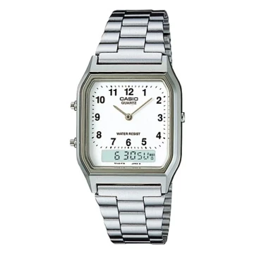 Zegarek uniseks Casio Vintage AQ-230A-7BMQ na srebrnej bransolecie, biała tarcza