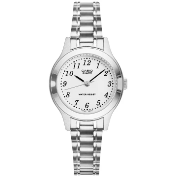 Zegarek damski Casio LTP-1128A-7BRDF na bransolecie srebrnej, biała tarcza