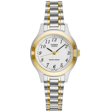 Zegarek damski Casio LTP-1128G-7BRDF na bransolecie srebrno-złotej, biała tarcza