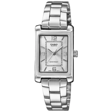 Zegarek damski Casio LTP-1234DD-7ADF na srebrnej bransolecie, srebrna tarcza