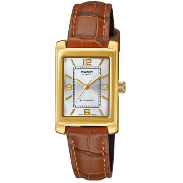 Zegarek damski Casio LTP-1234GLL-7ADF na pasku brązowym, srebrna tarcza