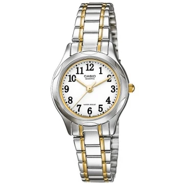 Zegarek damski Casio LTP-1275SG-7BDF na bransolecie srebrno-złotej, biała tarcza