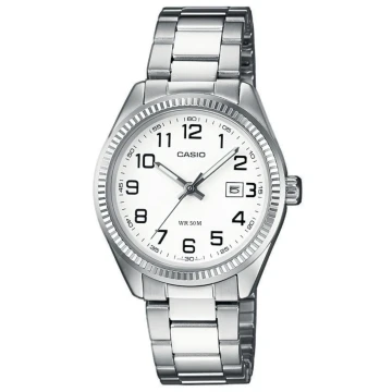 Zegarek damski Casio LTP-1302PD-7BVEG na srebrnej bransolecie, biała tarcza