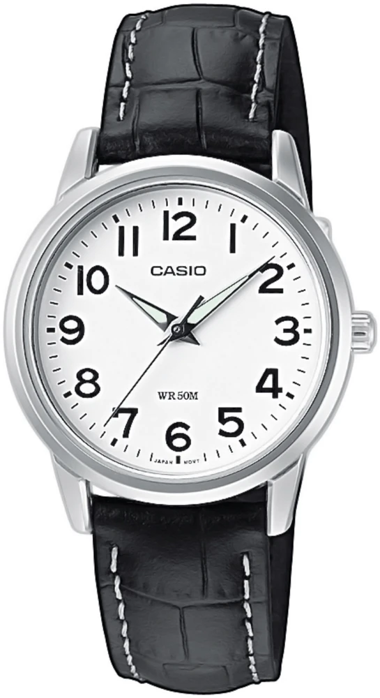Zegarek damski Casio LTP-1303L-7BVDF na czarnym pasku, biała tarcza Zegarek damski Casio LTP-1303L-7BVDF na czarnym pasku, biała tarcza