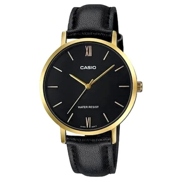 Zegarek damski Casio LTP-VT01GL-1BUDF na czarnym pasku, czarna tarcza