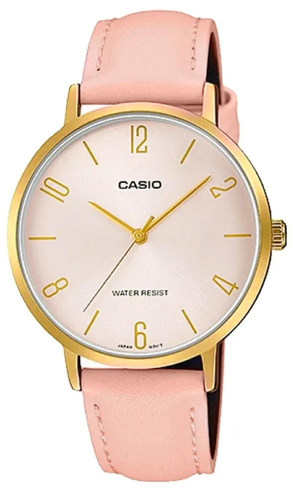 Zegarek damski Casio LTP-VT01GL-4BUDF na różowym pasku, różowa tarcza Zegarek damski Casio LTP-VT01GL-4BUDF na różowym pasku, różowa tarcza