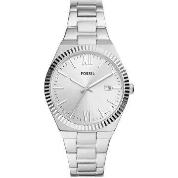 Zegarek damski Fossil Scarlette ES5300 na bransolecie srebrnej, srebrna tarcza