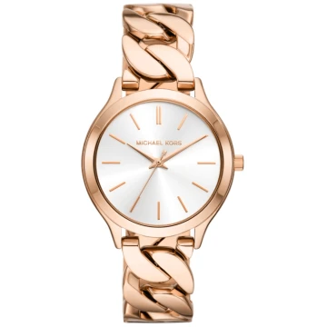 Zegarek damski Michael Kors Slim Runway MK7473 na bransolecie różowozłotej, srebrna tarcza