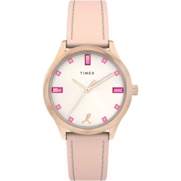 Zegarek damski Timex x BCRF TW2V95800 na pasku różowym, srebrna tarcza, WR50
