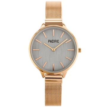 Zegarek damski Pacific X6094-6 na bransolecie różowozłotej, szara tarcza