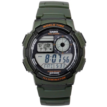 Zegarek męski Casio AE-1000W-3AVEF na zielonym pasku, czarny wyświetlacz