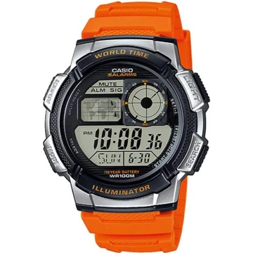 Zegarek męski Casio AE-1000W-4BVDF na pomarańczowym pasku, czarny wyświetlacz